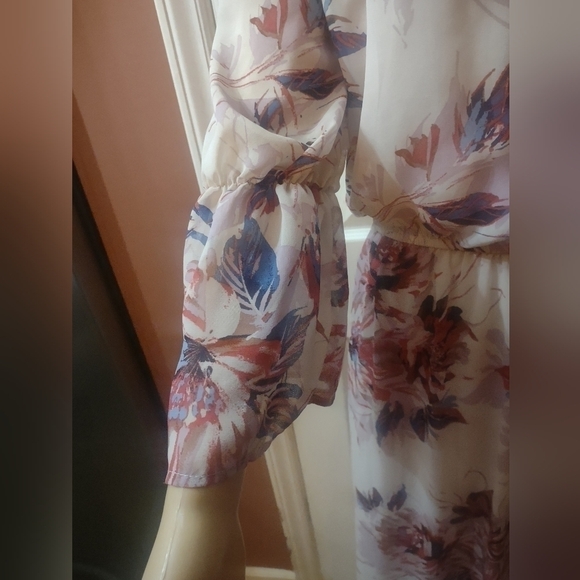 As u wish women's size medium long sleeve open shoulder dress floral southern - Picture 2 of 9